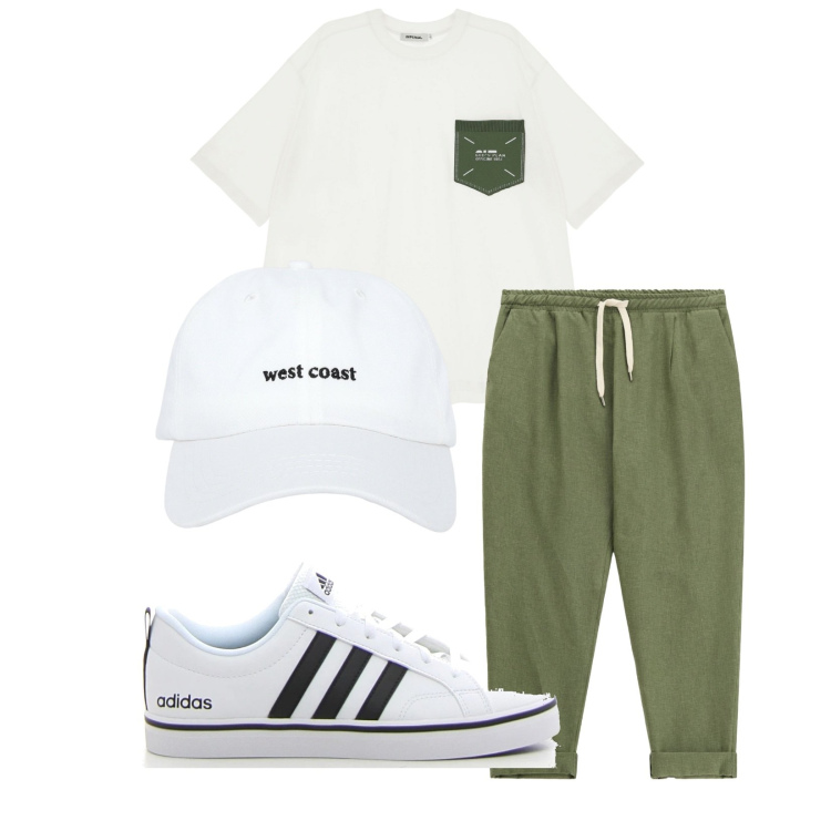 Outfit uomo - Total look #2227570. Stile Casual per Tutti i giorni. Abbinamento con cappelli, t-shirt, pantaloni, sneakers.