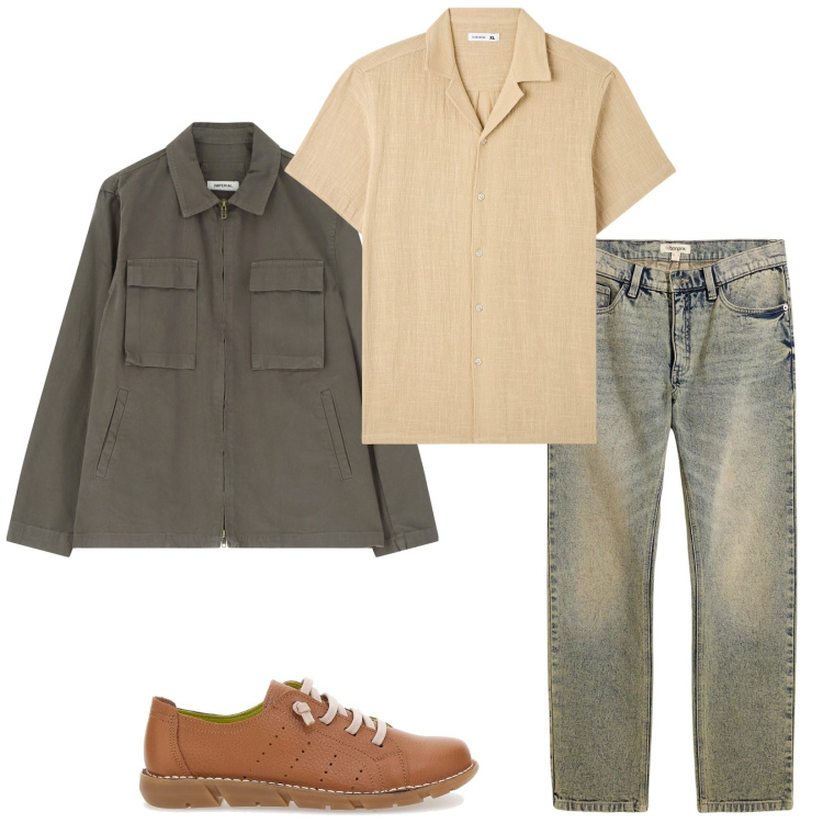 Outfit uomo - Total look #2227572. Stile Casual per Tutti i giorni. Abbinamento con jeans dritti, camicie a manica corta, cappotti, sneakers.