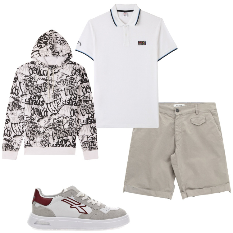 Outfit uomo - Paolo. Stile Casual per Tutti i giorni. Abbinamento con polo, felpe con cappuccio, bermuda, sneakers.