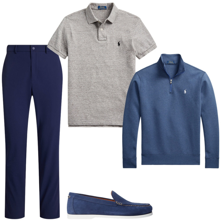 Outfit uomo - Il pullover per la sera. Stile Trendy per Serata speciale. Abbinamento con pullovers, scarpe stringate, polo, pantaloni.