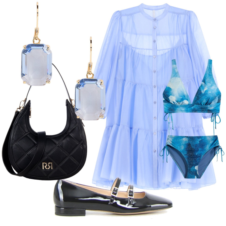 Outfit donna - Cerimonia con tuffo. Stile Romantica per Cerimonia. Abbinamento con bikini, borse a tracolla, vestiti corti, orecchini, ballerine.