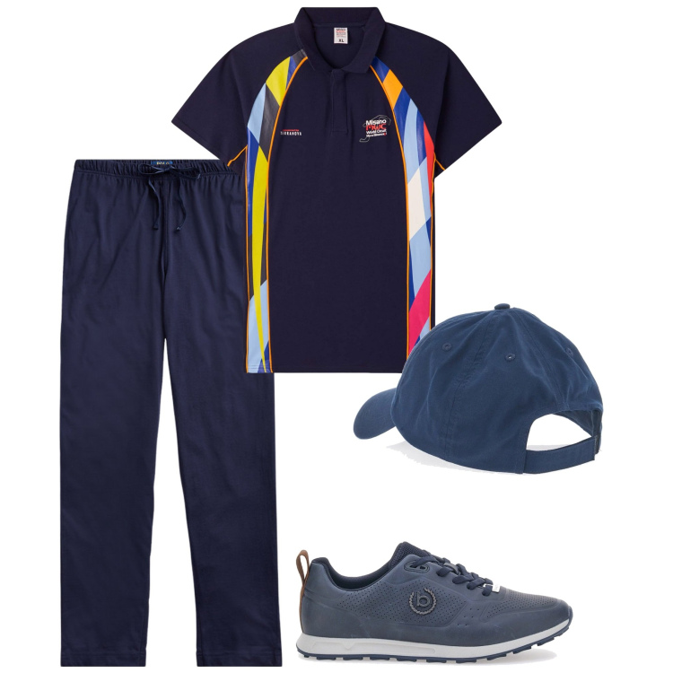 Outfit uomo - In giro sportivo. Stile Casual per Tutti i giorni. Abbinamento con polo, pantaloni, sneakers, cappelli.