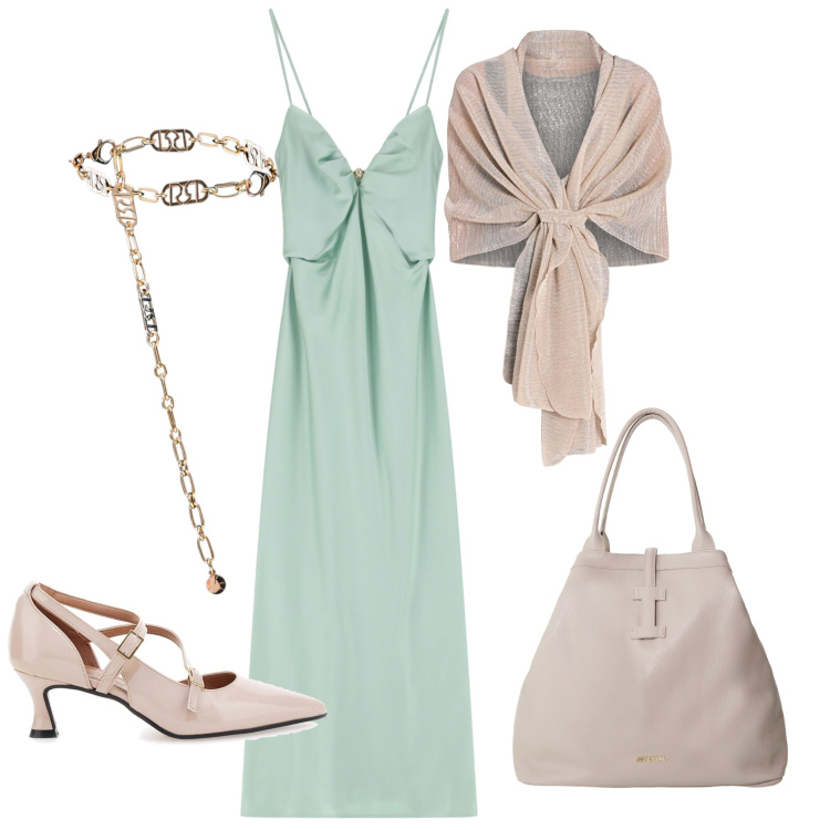 Outfit donna - Evento serale. Stile Chic per Serata fuori. Abbinamento con stole, cinture, vestiti lunghi, borse tote, décolleté.