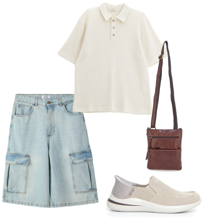 Outfit uomo - Troppo Easy. Stile Casual per Tutti i giorni. Abbinamento con bermuda, polo, portafogli, sneakers.