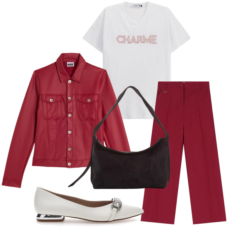 Outfit donna - Charme. Stile Minimal per Serata fuori. Abbinamento con borse a mano, pantaloni chino, t-shirt, giacche, ballerine.