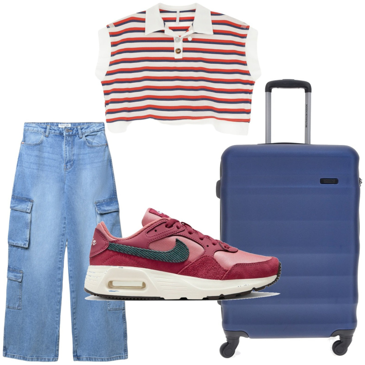 Outfit donna - I cargo jeans. Stile Casual per Tutti i giorni. Abbinamento con jeans, polo, sneakers, valigie.