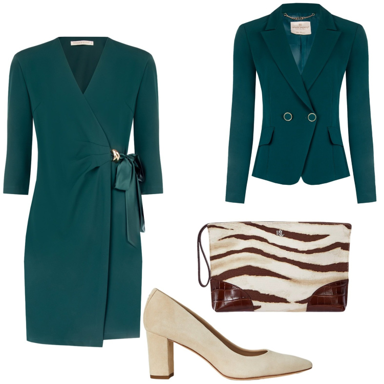 Outfit donna - Elegante. Stile Chic per Cerimonia. Abbinamento con vestiti corti, blazer, décolleté, pochette.