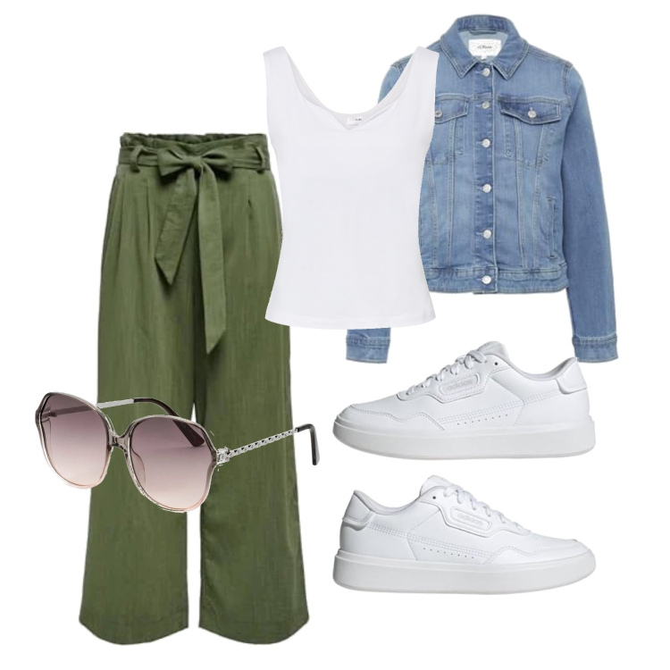 Outfit femme - Août. Style Casual pour Tous les jours. Assortir avec hauts, lunettes de soleil, pantalon , sneakers, blazers.
