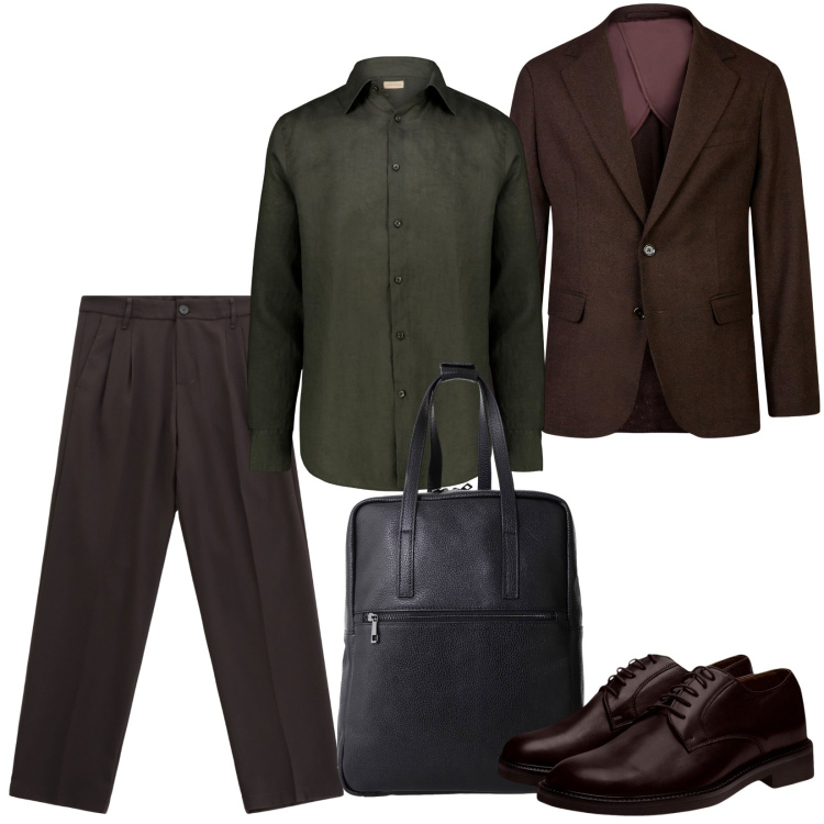 Outfit uomo - Vestibilità confortevole. Stile Business/Elegante per Ufficio. Abbinamento con borse sportive, pantaloni, camicie, scarpe stringate, giacche.