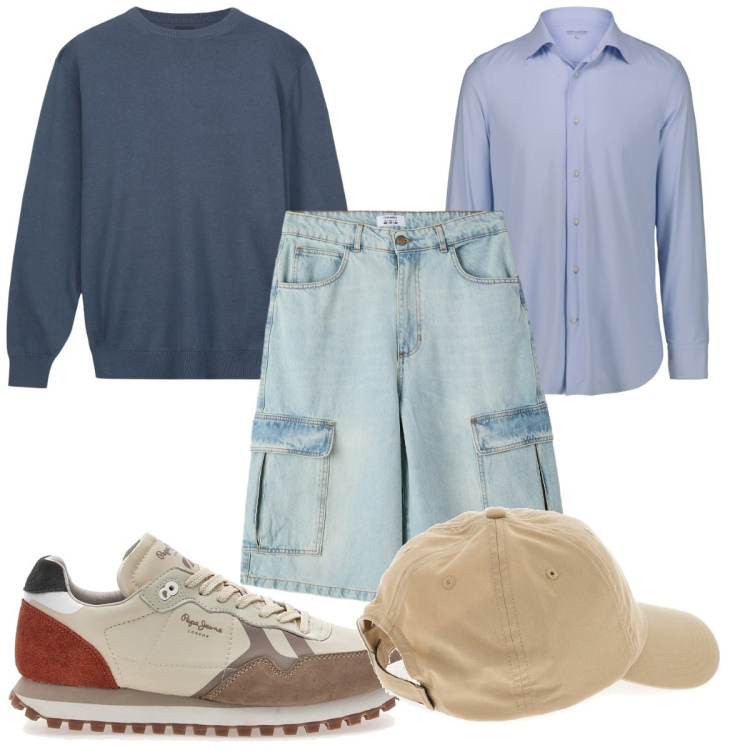 Outfit uomo - Total look #2227763. Stile Casual per Tutti i giorni. Abbinamento con bermuda, sneakers, maglieria, cappelli, camicie.