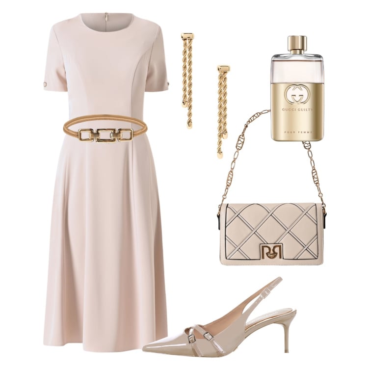 Outfit donna - Cerimonia Rinascimento. Stile Bon Ton per Cerimonia. Abbinamento con profumi, vestiti, cinture, décolleté, borse a tracolla, orecchini.