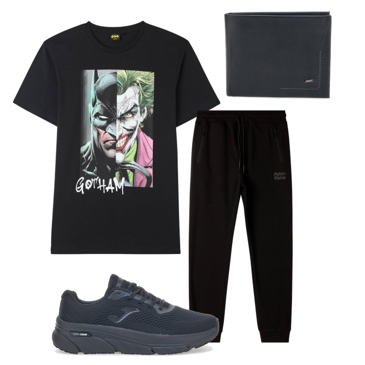Outfit uomo - Black. Stile Trendy per Tutti i giorni. Abbinamento con pantaloni, t-shirt, sneakers, portafogli.