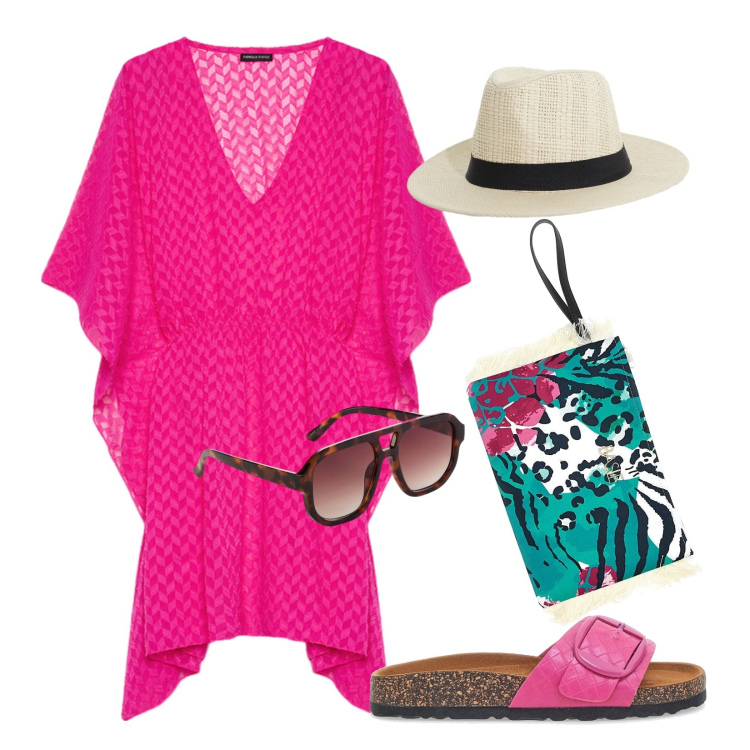 Outfit donna - Kartano in tessuto lavorato!. Stile Minimal per Mare. Abbinamento con occhiali da sole, cappelli, caftani, ciabatte, pochette.