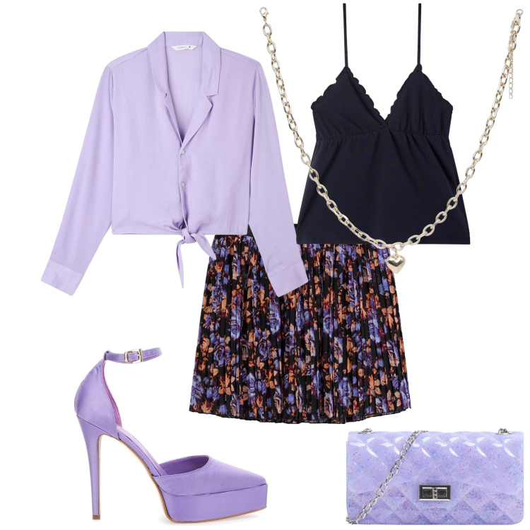 Outfit donna - Total look #2227820. Stile Chic per Tutti i giorni. Abbinamento con minigonne, camicie, borse a tracolla, collane, canottiere, décolleté.