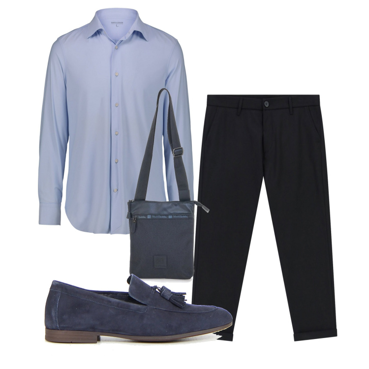 Outfit uomo - Un giorno in ufficio. Stile Urban per Tutti i giorni. Abbinamento con pantaloni, portafogli, camicie, scarpe stringate.