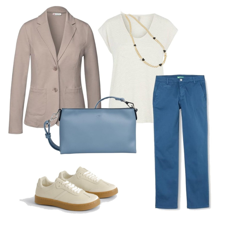 Outfit femme - Casual chic #13927. Style Casual chic pour Tous les jours. Assortir avec colliers, sneakers, blazers, t-shirts, pantalon , sacs en bandoulière.