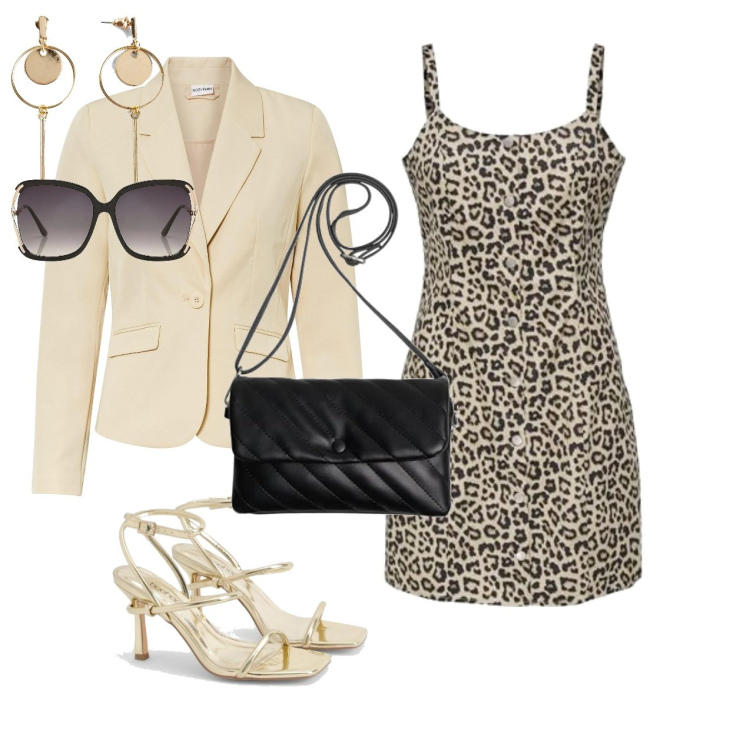 Outfit femme - Glamour #7427. Style Glamour pour Soirée dehors. Assortir avec blazers, boucles d'oreilles, lunettes de soleil, pochette, robes courtes, chaussures à talon.