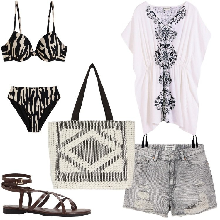 Outfit donna - La borsa per il mare - @susystyle. Stile Etnico per Mare. Abbinamento con vestiti da spiaggia, sandali, bikini, shorts, shopping bag.