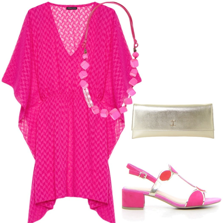 Outfit donna - Crochet. Stile Glamour per Serata fuori. Abbinamento con pochette, caftani, collane, sandali col tacco.