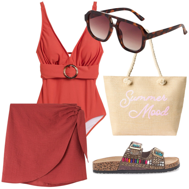 Outfit donna - La borsa per il mare. per Mare. Abbinamento con costumi interi, occhiali da sole, vestiti da spiaggia, borse tote, ciabatte.