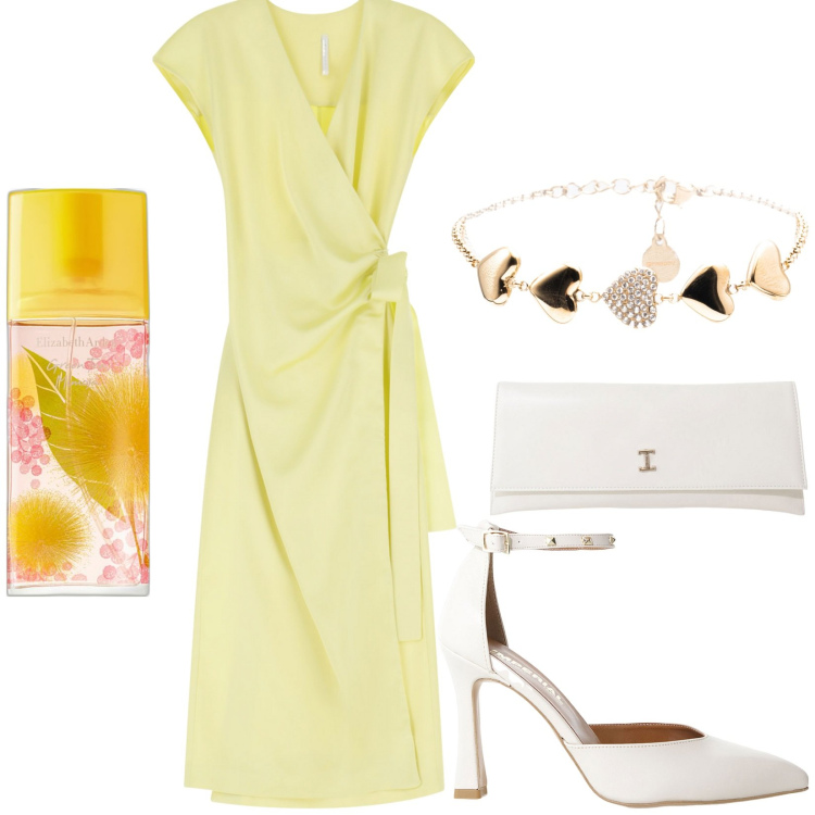 Outfit donna - Total look #2228095. Stile Bon Ton per Cerimonia. Abbinamento con profumi, vestiti midi/longuette, décolleté, pochette, braccialetti.