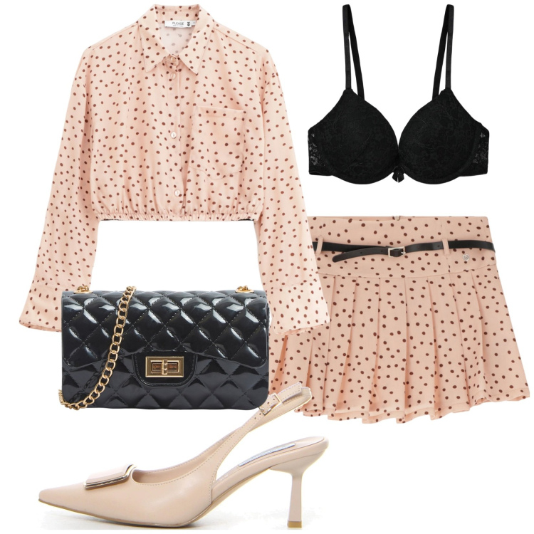 Outfit donna - Total look #2228112. Stile Bon Ton per Serata fuori. Abbinamento con borse a tracolla, reggiseni push-up, camicie, minigonne, décolleté.