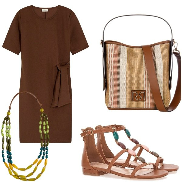 Outfit donna - Serate estive tra amici. Stile Casual chic per Serata fuori. Abbinamento con vestiti, borse a secchiello, sandali gioiello, collane.