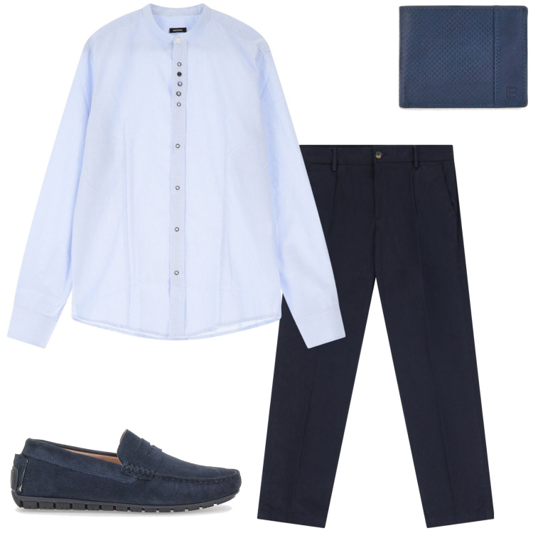 Outfit uomo - Rooftop serale. Stile Urban per Serata speciale. Abbinamento con camicie, pantaloni chino, portafogli, scarpe stringate.