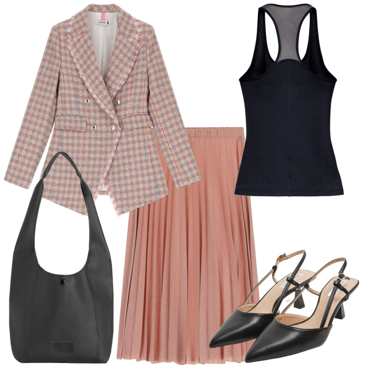 Outfit donna - La giacca sartoriale. Stile Romantica per Ufficio. Abbinamento con sabot, blazer, gonne, borse a spalla, canottiere.