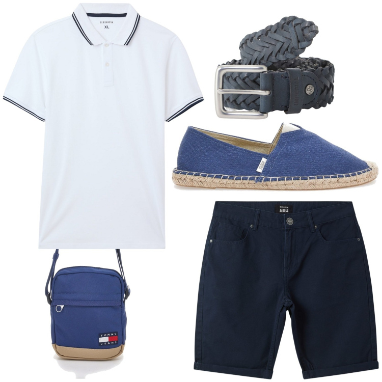 Outfit uomo - Informale. Stile Casual per Tutti i giorni. Abbinamento con polo, bermuda, cinture, borse sportive, espadrillas.