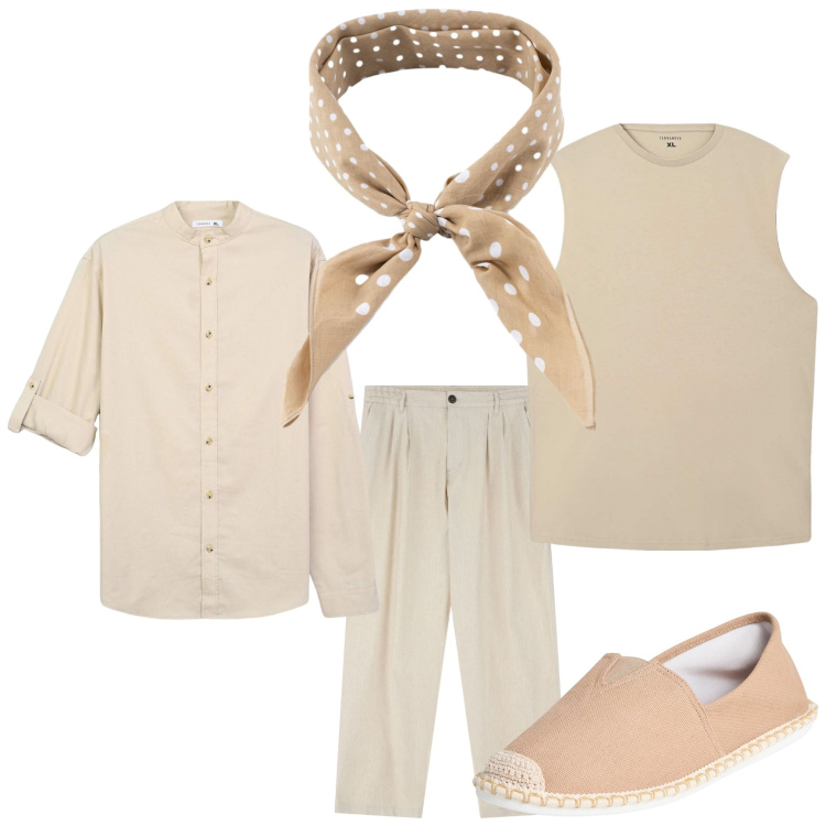 Outfit uomo - Al mare con stile. Stile Casual per Mare. Abbinamento con espadrillas, camicie, canottiere, pantaloni, sciarpe e foulard.