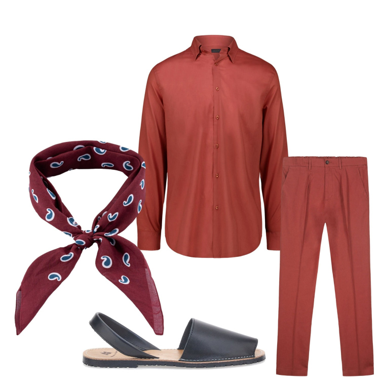 Outfit uomo - Come il tramonto. Stile Business/Elegante per Serata speciale. Abbinamento con pantaloni, sandali, camicie, sciarpe e foulard.