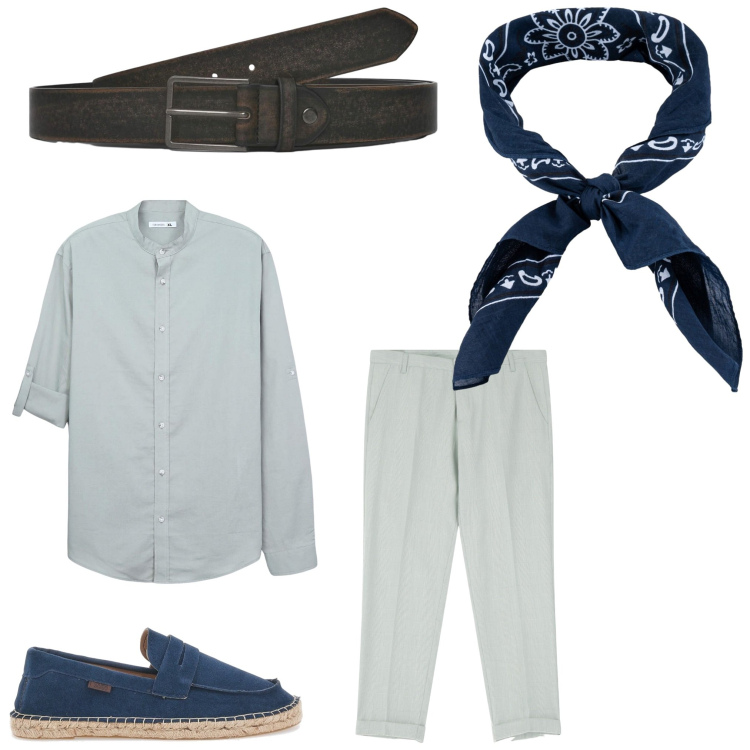 Outfit uomo - Un grigio chiaro. Stile Casual per Serata speciale. Abbinamento con cinture, camicie, pantaloni, espadrillas, sciarpe e foulard.