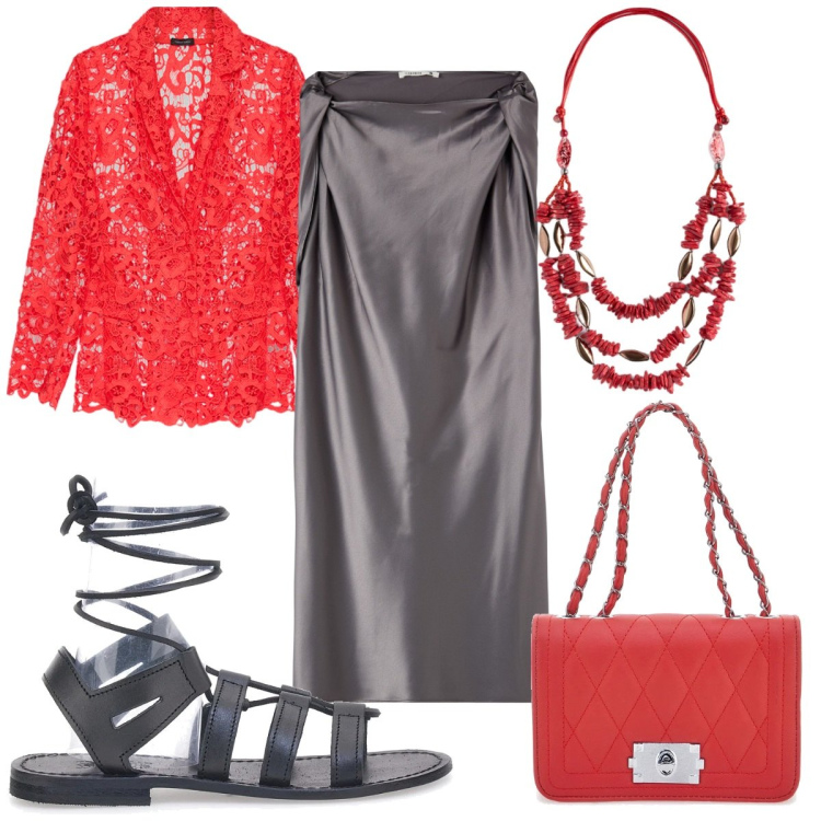 Outfit donna - Una festa in spiaggia: trendissima. Stile Trendy per Serata fuori. Abbinamento con vestiti corti, blazer, collane, sandali alla schiava, borse a tracolla.