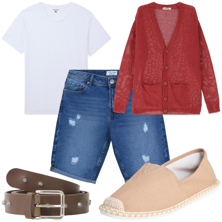 Outfit uomo - Total look #2228444. Stile Trendy per Tutti i giorni. Abbinamento con bermuda, espadrillas, t-shirt, cardigans, cinture.