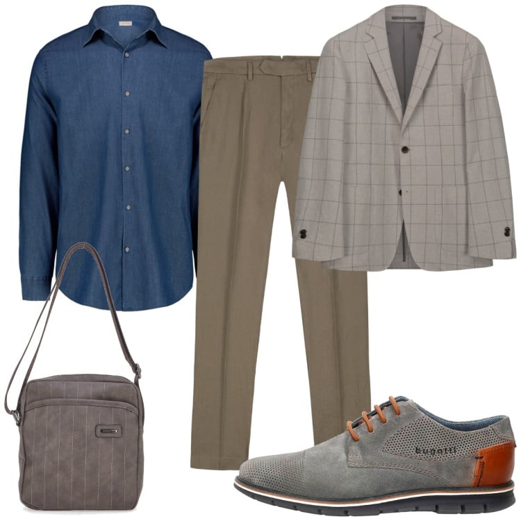 Outfit uomo - Total look #2228453. Stile Casual per Ufficio. Abbinamento con scarpe stringate, pantaloni, camicie, giacche, portafogli.