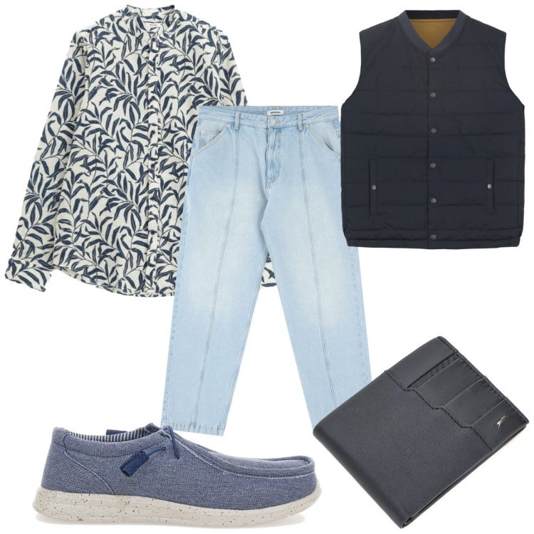 Outfit uomo - Total look #2228455. Stile Casual per Tutti i giorni. Abbinamento con jeans, camicie, portafogli, gilet, scarpe stringate.