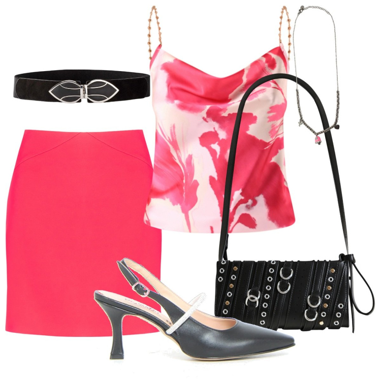Outfit donna - Set due pezzi in coordinato -Curvy. Stile Bon Ton per Serata fuori. Abbinamento con cinture, borse a spalla, minigonne, canottiere, ciondoli, décolleté.