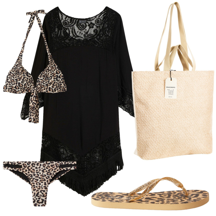 Outfit donna - Total look #2228484. Stile Casual per Mare. Abbinamento con vestiti da spiaggia, bikini, bikini, infradito, borse tote.