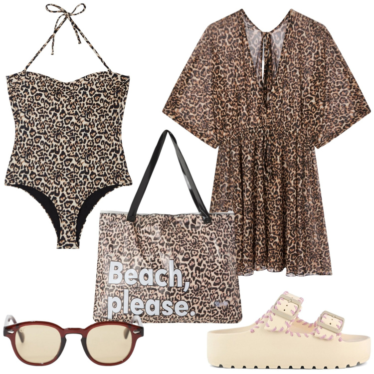 Outfit donna - La borsa per il mare. Stile Etnico per Mare. Abbinamento con costumi interi, borse tote, vestiti da spiaggia, occhiali da sole, ciabatte.