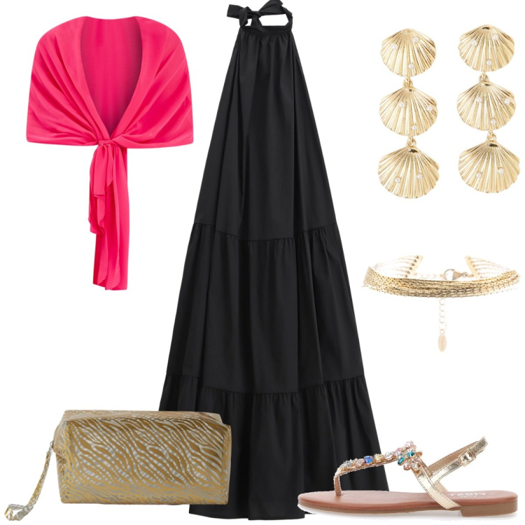 Outfit donna - Total look #2228520. Stile Boho per Serata fuori. Abbinamento con orecchini, pochette, scialli, vestiti midi/longuette, braccialetti, sandali.