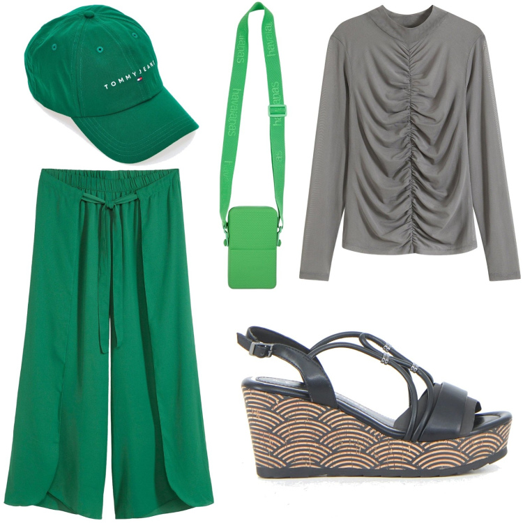 Outfit donna - La gonna pantalone. Stile Glamour per Tutti i giorni. Abbinamento con maglieria, pantaloni, sandali in pelle, cappelli, borse a tracolla.