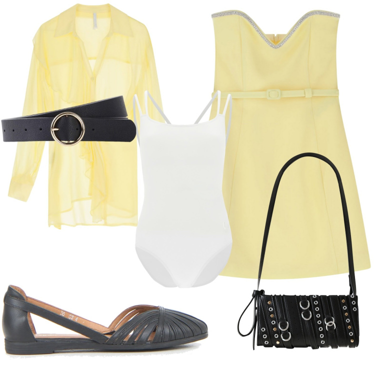 Outfit donna - Il vestito con scollo a cuore. Stile Chic per Serata fuori. Abbinamento con cinture, borse a spalla, vestiti corti, camicie, body, ballerine.