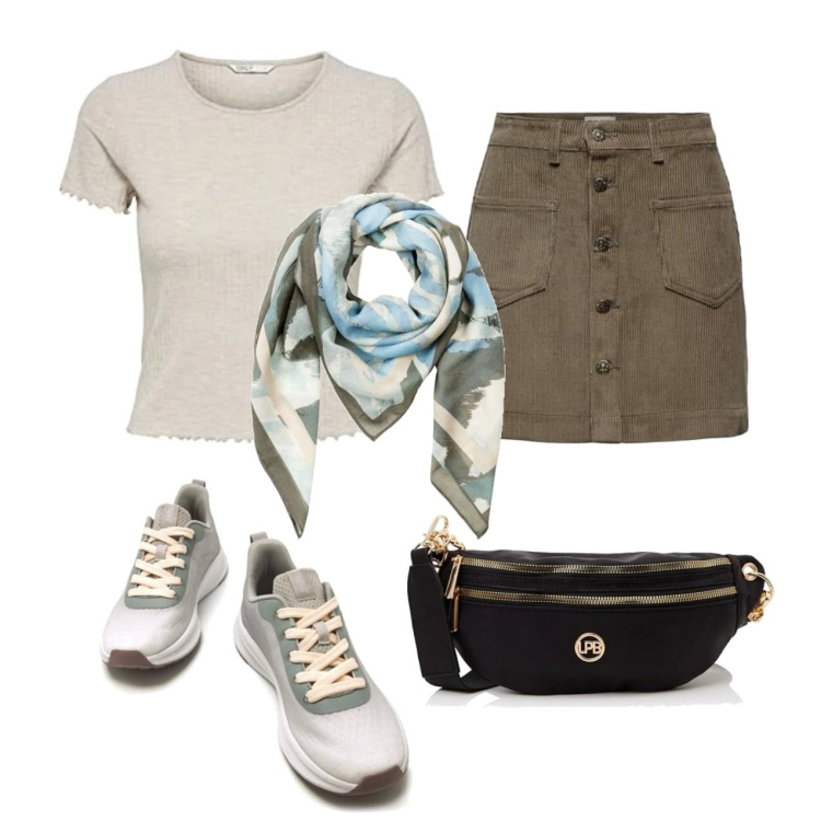 Outfit femme - Bon Ton #5115. Style Bon Ton pour Tous les jours. Assortir avec sneakers, hauts, jupes au genou, sacs banane, foulards.