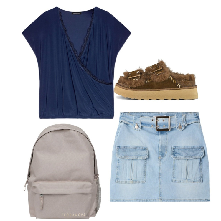 Outfit donna - City. Stile Casual per Tutti i giorni. Abbinamento con minigonne, zaini, bluse, sandali.