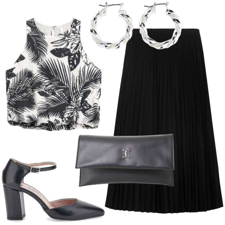 Outfit donna - Total look #2228598. Stile Chic per Cerimonia. Abbinamento con orecchini, top, pochette, décolleté, gonne longuette.