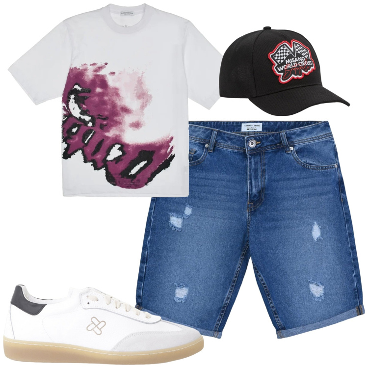 Outfit uomo - Total look #2228619. Stile Casual per Tutti i giorni. Abbinamento con cappelli, bermuda, sneakers, t-shirt.