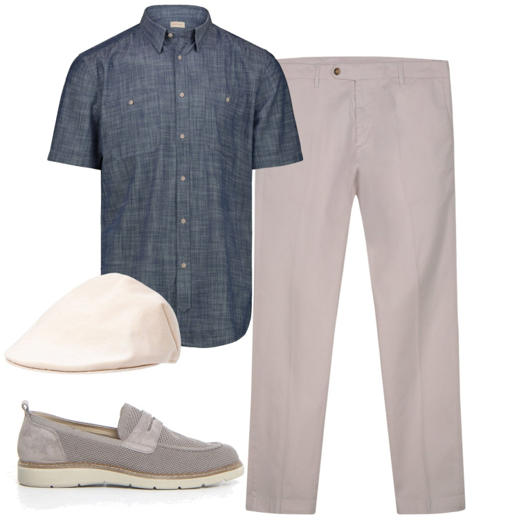 Outfit uomo - Total look #2228622. Stile Urban per Tutti i giorni. Abbinamento con pantaloni chino, cappelli e berretti, camicie a manica corta, scarpe stringate.