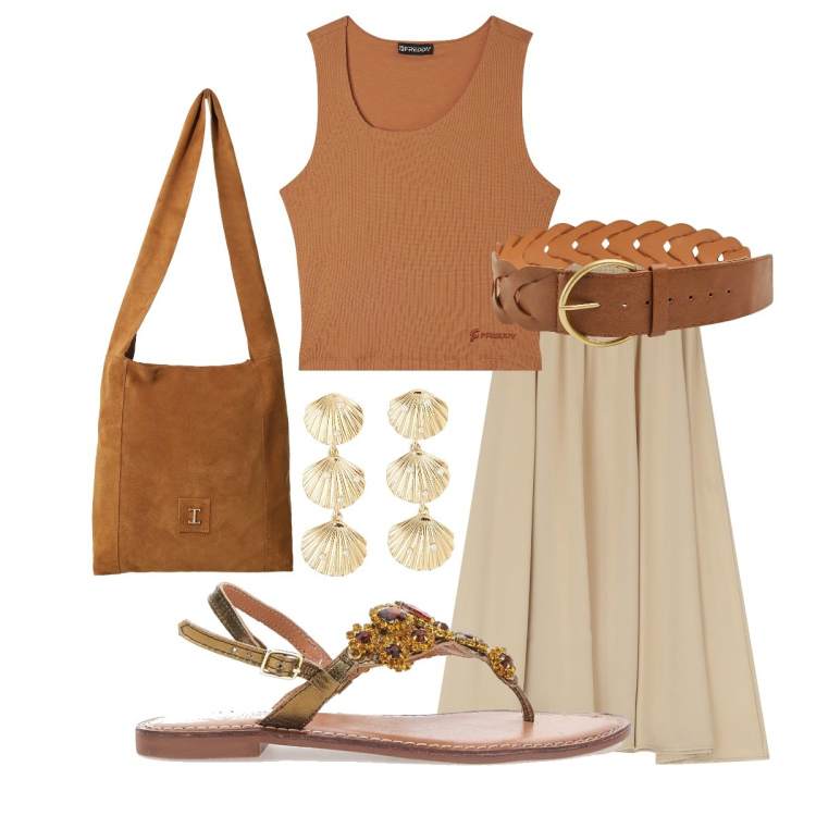 Outfit donna - I sandali gioiello. Stile Boho per Serata fuori. Abbinamento con orecchini, cinture, gonne lunghe, borse a tracolla, top, sandali gioiello.