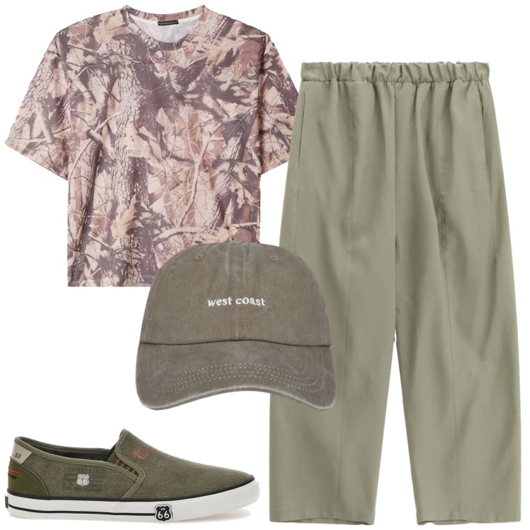 Outfit uomo - Total look #2228635. Stile Casual per Tutti i giorni. Abbinamento con cappelli, t-shirt, pantaloni, scarpe stringate.